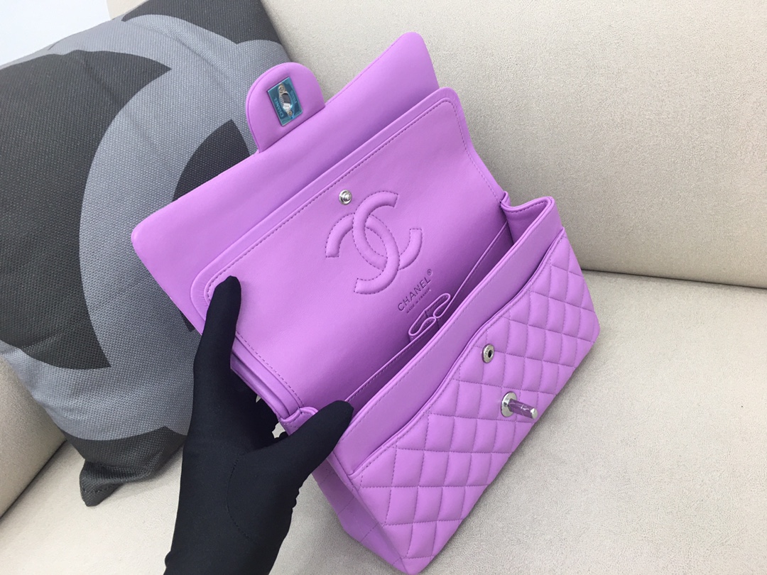 Medium Classic Flap Lambskin Bag AO1112 Purple/Silver